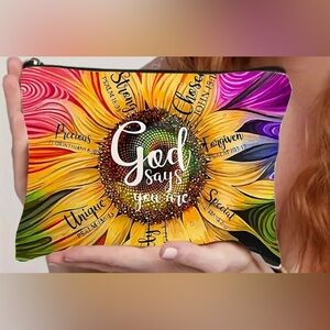 God says you are unique special lovely precious strong chosen cosmetic bag